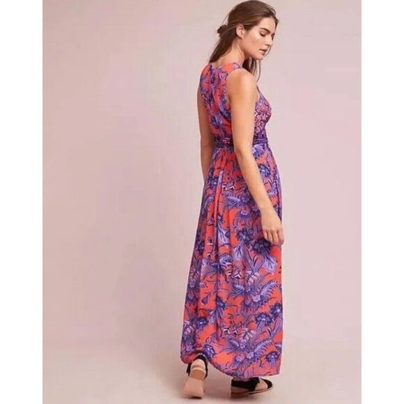 Anthropologie MAEVE Macie Maxi Dress Purple Floral Print Orange Pink EUC Size 8 - Picture 2 of 16
